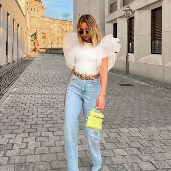 Zara tulle ruffled white ribbed bodysuit sleeveless top - Picture 9 of 11